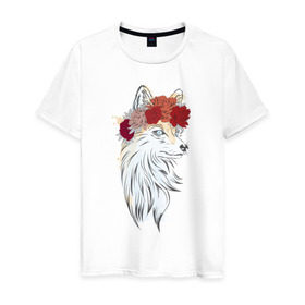 Мужская футболка хлопок с принтом Лиса в Курске, 100% хлопок | прямой крой, круглый вырез горловины, длина до линии бедер, слегка спущенное плечо. | fox | животные | лиса | лисичка | лисы | осень | рыжая | фыр фыр | цветы