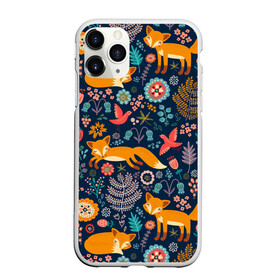 Чехол для iPhone 11 Pro Max матовый с принтом Лисички паттерн в Курске, Силикон |  | Тематика изображения на принте: fox | животные | лиса | лисичка | лисы | осень | рыжая | фыр фыр | цветы