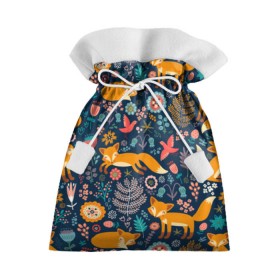 Подарочный 3D мешок с принтом Лисички паттерн в Курске, 100% полиэстер | Размер: 29*39 см | Тематика изображения на принте: fox | животные | лиса | лисичка | лисы | осень | рыжая | фыр фыр | цветы