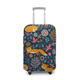 Чехол для чемодана 3D с принтом Лисички паттерн в Курске, 86% полиэфир, 14% спандекс | двустороннее нанесение принта, прорези для ручек и колес | fox | животные | лиса | лисичка | лисы | осень | рыжая | фыр фыр | цветы