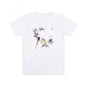Детская футболка хлопок с принтом экзотические птицы в Курске, 100% хлопок | круглый вырез горловины, полуприлегающий силуэт, длина до линии бедер | 8 марта | девушкам | птицы | экзотика