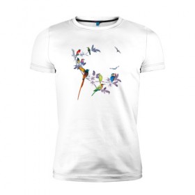 Мужская футболка премиум с принтом экзотические птицы в Курске, 92% хлопок, 8% лайкра | приталенный силуэт, круглый вырез ворота, длина до линии бедра, короткий рукав | 8 марта | девушкам | птицы | экзотика
