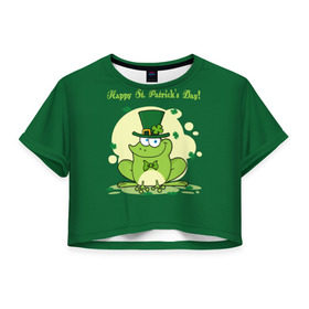 Женская футболка 3D укороченная с принтом Ирландия в Курске, 100% полиэстер | круглая горловина, длина футболки до линии талии, рукава с отворотами | clover | frog | green | happy st. patricks day | ireland | irish | moon | день святого патрика | зелёная | ирландец | ирландия | клевер | луна | лягушка | счастливый | шляпа