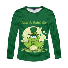 Женский лонгслив 3D с принтом Ирландия в Курске, 100% полиэстер | длинные рукава, круглый вырез горловины, полуприлегающий силуэт | clover | frog | green | happy st. patricks day | ireland | irish | moon | день святого патрика | зелёная | ирландец | ирландия | клевер | луна | лягушка | счастливый | шляпа