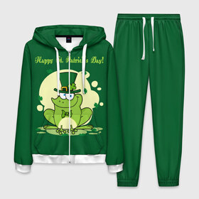 Мужской костюм 3D с принтом Ирландия в Курске, 100% полиэстер | Манжеты и пояс оформлены тканевой резинкой, двухслойный капюшон со шнурком для регулировки, карманы спереди | clover | frog | green | happy st. patricks day | ireland | irish | moon | день святого патрика | зелёная | ирландец | ирландия | клевер | луна | лягушка | счастливый | шляпа