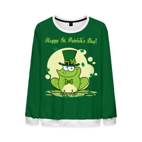Мужской свитшот 3D с принтом Ирландия в Курске, 100% полиэстер с мягким внутренним слоем | круглый вырез горловины, мягкая резинка на манжетах и поясе, свободная посадка по фигуре | clover | frog | green | happy st. patricks day | ireland | irish | moon | день святого патрика | зелёная | ирландец | ирландия | клевер | луна | лягушка | счастливый | шляпа