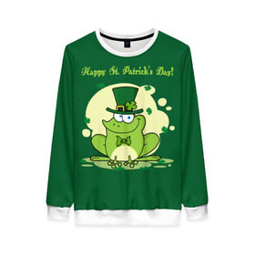 Женский свитшот 3D с принтом Ирландия в Курске, 100% полиэстер с мягким внутренним слоем | круглый вырез горловины, мягкая резинка на манжетах и поясе, свободная посадка по фигуре | clover | frog | green | happy st. patricks day | ireland | irish | moon | день святого патрика | зелёная | ирландец | ирландия | клевер | луна | лягушка | счастливый | шляпа