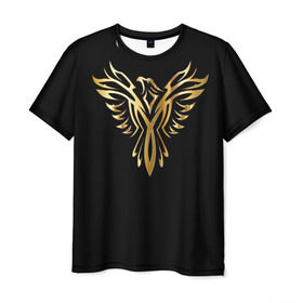 Мужская футболка 3D с принтом Gold Phoenix в Курске, 100% полиэфир | прямой крой, круглый вырез горловины, длина до линии бедер | злато | золото | клюв | крылья | металл | орёл | птица | феникс
