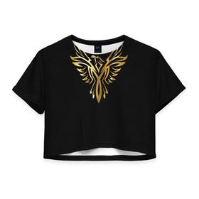 Женская футболка 3D укороченная с принтом Gold Phoenix в Курске, 100% полиэстер | круглая горловина, длина футболки до линии талии, рукава с отворотами | злато | золото | клюв | крылья | металл | орёл | птица | феникс