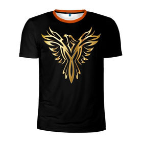 Мужская футболка 3D спортивная с принтом Gold Phoenix в Курске, 100% полиэстер с улучшенными характеристиками | приталенный силуэт, круглая горловина, широкие плечи, сужается к линии бедра | злато | золото | клюв | крылья | металл | орёл | птица | феникс