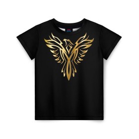 Детская футболка 3D с принтом Gold Phoenix в Курске, 100% гипоаллергенный полиэфир | прямой крой, круглый вырез горловины, длина до линии бедер, чуть спущенное плечо, ткань немного тянется | злато | золото | клюв | крылья | металл | орёл | птица | феникс