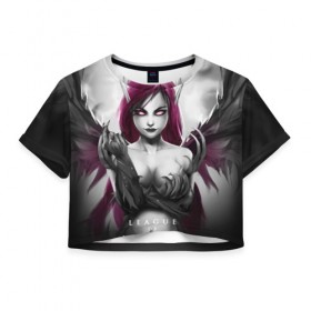 Женская футболка 3D укороченная с принтом Cute Demon в Курске, 100% полиэстер | круглая горловина, длина футболки до линии талии, рукава с отворотами | league of legends | lol | morgana | лига легенд | лол | моргана