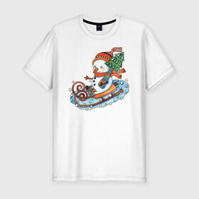 Мужская футболка премиум с принтом Снеговик в Курске, 92% хлопок, 8% лайкра | приталенный силуэт, круглый вырез ворота, длина до линии бедра, короткий рукав | 