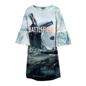 Детское платье 3D с принтом Battlefield 1 в Курске, 100% полиэстер | прямой силуэт, чуть расширенный к низу. Круглая горловина, на рукавах — воланы | батла | батлфилд