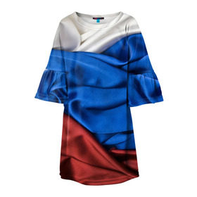 Детское платье 3D с принтом Триколор в Курске, 100% полиэстер | прямой силуэт, чуть расширенный к низу. Круглая горловина, на рукавах — воланы | белый | красный | синий | складки | текстура | ткань
