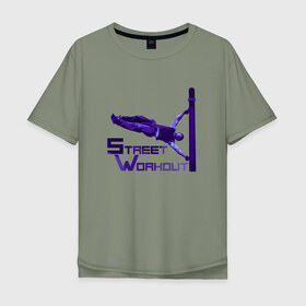 Мужская футболка хлопок Oversize с принтом Street Workout. Edge #7 в Курске, 100% хлопок | свободный крой, круглый ворот, “спинка” длиннее передней части | 
