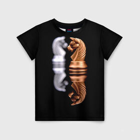 Детская футболка 3D с принтом Ход конём в Курске, 100% гипоаллергенный полиэфир | прямой крой, круглый вырез горловины, длина до линии бедер, чуть спущенное плечо, ткань немного тянется | Тематика изображения на принте: 64 | chess | игра | конь | спорт | фигура | шахматы