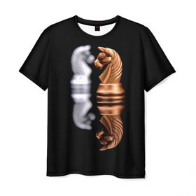 Мужская футболка 3D с принтом Ход конём в Курске, 100% полиэфир | прямой крой, круглый вырез горловины, длина до линии бедер | 64 | chess | игра | конь | спорт | фигура | шахматы