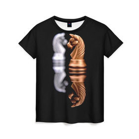 Женская футболка 3D с принтом Ход конём в Курске, 100% полиэфир ( синтетическое хлопкоподобное полотно) | прямой крой, круглый вырез горловины, длина до линии бедер | 64 | chess | игра | конь | спорт | фигура | шахматы