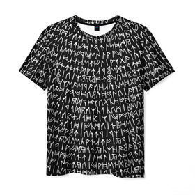 Мужская футболка 3D с принтом Руны в Курске, 100% полиэфир | прямой крой, круглый вырез горловины, длина до линии бедер | викинги | древний | иероглифы | история | магия | рунический | север | текст | черно белый