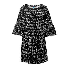 Детское платье 3D с принтом Руны в Курске, 100% полиэстер | прямой силуэт, чуть расширенный к низу. Круглая горловина, на рукавах — воланы | викинги | древний | иероглифы | история | магия | рунический | север | текст | черно белый