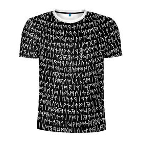Мужская футболка 3D спортивная с принтом Руны в Курске, 100% полиэстер с улучшенными характеристиками | приталенный силуэт, круглая горловина, широкие плечи, сужается к линии бедра | викинги | древний | иероглифы | история | магия | рунический | север | текст | черно белый