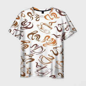 Мужская футболка 3D с принтом Кофейник в Курске, 100% полиэфир | прямой крой, круглый вырез горловины, длина до линии бедер | chocolate | coffee | sweet | бобы | зерна | кофе | напиток | пенка | сладкое | чашки | шоколад