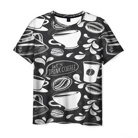 Мужская футболка 3D с принтом Drink Coffe в Курске, 100% полиэфир | прямой крой, круглый вырез горловины, длина до линии бедер | Тематика изображения на принте: coffee | кофе | паттерн