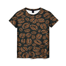Женская футболка 3D с принтом Арабика в Курске, 100% полиэфир ( синтетическое хлопкоподобное полотно) | прямой крой, круглый вырез горловины, длина до линии бедер | beens | coffee | pattern | бобы | зерна | кофе | паттерн