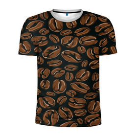 Мужская футболка 3D спортивная с принтом Арабика в Курске, 100% полиэстер с улучшенными характеристиками | приталенный силуэт, круглая горловина, широкие плечи, сужается к линии бедра | beens | coffee | pattern | бобы | зерна | кофе | паттерн
