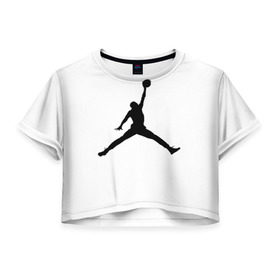 Женская футболка 3D укороченная с принтом Michael Jordan в Курске, 100% полиэстер | круглая горловина, длина футболки до линии талии, рукава с отворотами | Тематика изображения на принте: логотип майкл джордан