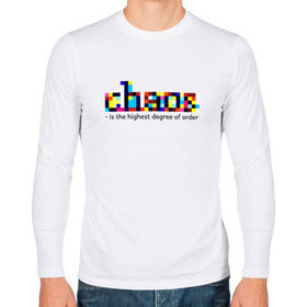 Мужской лонгслив хлопок с принтом Хаос- высшая степень порядка. в Курске, 100% хлопок |  | Тематика изображения на принте: chaos | order | pixel | science | пиксели | порядок | сериал | хаос | цитата
