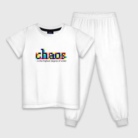 Детская пижама хлопок с принтом Хаос - высшая степень порядка в Курске, 100% хлопок |  брюки и футболка прямого кроя, без карманов, на брюках мягкая резинка на поясе и по низу штанин
 | Тематика изображения на принте: chaos | order | pixel | science | пиксели | порядок | сериал | хаос | цитата