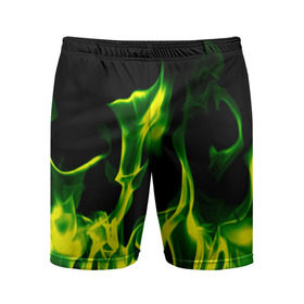 Мужские шорты 3D спортивные с принтом Зелёный огонь в Курске,  |  | Тематика изображения на принте: пламя | черный | яркий