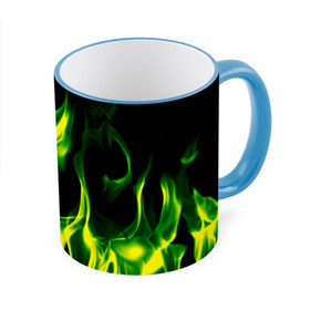 Кружка 3D с принтом Зелёный огонь в Курске, керамика | ёмкость 330 мл | Тематика изображения на принте: пламя | черный | яркий