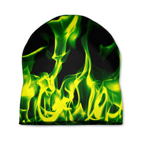 Шапка 3D с принтом Зелёный огонь в Курске, 100% полиэстер | универсальный размер, печать по всей поверхности изделия | Тематика изображения на принте: пламя | черный | яркий