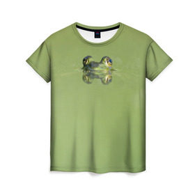 Женская футболка 3D с принтом Лягушка в Курске, 100% полиэфир ( синтетическое хлопкоподобное полотно) | прямой крой, круглый вырез горловины, длина до линии бедер | болото | жаба | животные | лягушка