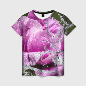 Женская футболка 3D с принтом Душа цветов в Курске, 100% полиэфир ( синтетическое хлопкоподобное полотно) | прямой крой, круглый вырез горловины, длина до линии бедер | бабочка | букет | вода | девушки | душа | красота | прелесть | роза | розы | цветы