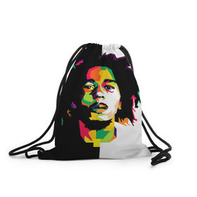 Рюкзак-мешок 3D с принтом Bob Marley в Курске, 100% полиэстер | плотность ткани — 200 г/м2, размер — 35 х 45 см; лямки — толстые шнурки, застежка на шнуровке, без карманов и подкладки | боб марли | поп арт