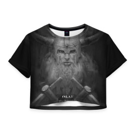 Женская футболка 3D укороченная с принтом Олаф в Курске, 100% полиэстер | круглая горловина, длина футболки до линии талии, рукава с отворотами | league of legends | lol | olaf | viking | викинг | лига легенд | лол | олаф