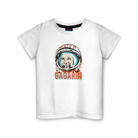 Детская футболка хлопок с принтом Юрий Гагарин. Первый в космосе в Курске, 100% хлопок | круглый вырез горловины, полуприлегающий силуэт, длина до линии бедер | Тематика изображения на принте: восток | звезды | космов | первый | ракета | ссср | юрий гагарин