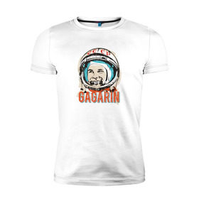 Мужская футболка премиум с принтом Юрий Гагарин. Первый в космосе в Курске, 92% хлопок, 8% лайкра | приталенный силуэт, круглый вырез ворота, длина до линии бедра, короткий рукав | восток | звезды | космов | первый | ракета | ссср | юрий гагарин