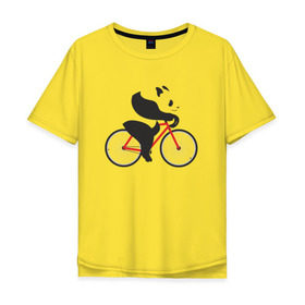 Мужская футболка хлопок Oversize с принтом Панда на велосипеде в Курске, 100% хлопок | свободный крой, круглый ворот, “спинка” длиннее передней части | Тематика изображения на принте: велик | велосипед | медведь | мишка | панда