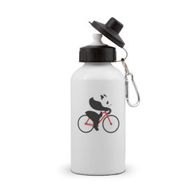 Бутылка спортивная с принтом Панда на велосипеде в Курске, металл | емкость — 500 мл, в комплекте две пластиковые крышки и карабин для крепления | Тематика изображения на принте: велик | велосипед | медведь | мишка | панда