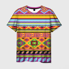 Мужская футболка 3D с принтом Этнический орнамент в Курске, 100% полиэфир | прямой крой, круглый вырез горловины, длина до линии бедер | Тематика изображения на принте: пестрый | разноцветный | яркий