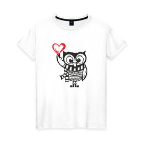 Женская футболка хлопок с принтом Сова с сердцем в Курске, 100% хлопок | прямой крой, круглый вырез горловины, длина до линии бедер, слегка спущенное плечо | owl | сова | совушка