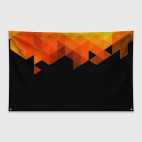 Флаг-баннер с принтом Trianse в Курске, 100% полиэстер | размер 67 х 109 см, плотность ткани — 95 г/м2; по краям флага есть четыре люверса для крепления | оранжевый | полигон | треугольники | черный