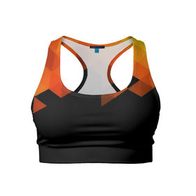 Женский спортивный топ 3D с принтом Trianse в Курске, 82% полиэстер, 18% спандекс Ткань безопасна для здоровья, позволяет коже дышать, не мнется и не растягивается |  | оранжевый | полигон | треугольники | черный