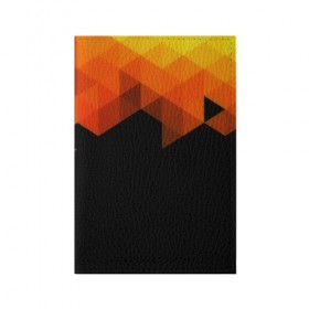 Обложка для паспорта матовая кожа с принтом Trianse в Курске, натуральная матовая кожа | размер 19,3 х 13,7 см; прозрачные пластиковые крепления | Тематика изображения на принте: оранжевый | полигон | треугольники | черный