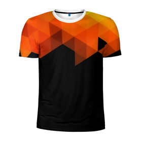 Мужская футболка 3D спортивная с принтом Trianse в Курске, 100% полиэстер с улучшенными характеристиками | приталенный силуэт, круглая горловина, широкие плечи, сужается к линии бедра | оранжевый | полигон | треугольники | черный